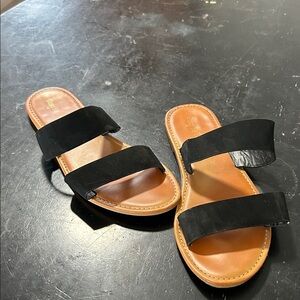Elegant Black Leather Double Strap Sandals